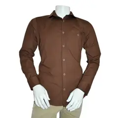 GENERICO - Camisa Slim Manga Larga Hombre Cafe Oscuro