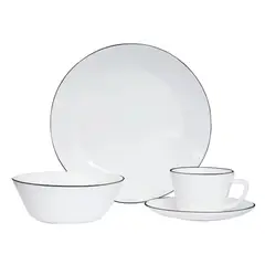 HOME ELEMENTS - Vajilla Vitrocerámica 16 Piezas Borde Negro 4 Puestos