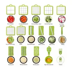 GENERICO - Cortador de Verduras 22 en 1 Manual con Accesorios de Acero Inoxidable y Drenaje
