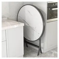GENERICO - Mesa de Comedor Redonda Plegable Diseño Mármol con Base en X Blanco