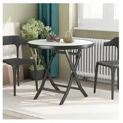 GENERICO - Mesa Auxiliar Plegable Redonda Estilo Mármol Blanco con Base en X Blanco