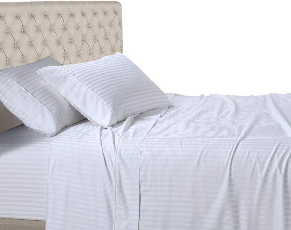 Imagen de Juego De Sabanas Doble 140x190 Blanco Sateen Stripe