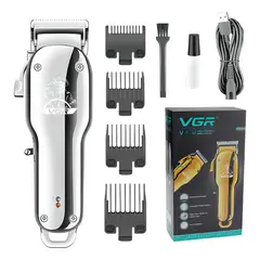 VGR - Máquina Afeitadora Cortadora De Cabello y Cuerpo Profesional Recargable Inalámbrica 678 Plateada