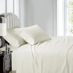 GENERICO - Juego De Sabanas Doble 140x190 Blanco Sateen Stripe