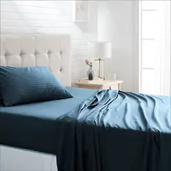 GENERICO - Juego De Sabanas Doble 140x190 Blanco Sateen Stripe