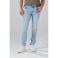 KOAJ - Jean tiro bajo azul claro skinny con desgastes localiza Hombre