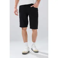 KOAJ - Bermuda de jean slim negra con 5 bolsillos y tiro bajo Hombre