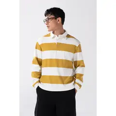 KOAJ - Buzo crema oversize a rayas con cuello polo y arte coll Hombre