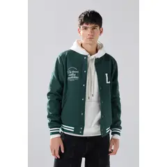 KOAJ - Chaqueta verde oscura bomber college con bolsillos Hombre
