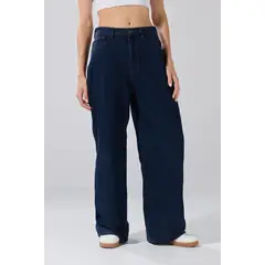 KOAJ - Jean azul intenso baggy con bota ancha, costuras y tiro Mujer