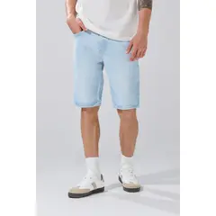 KOAJ - Bermuda azul clara tipo slim con desgastes y tiro bajo Hombre