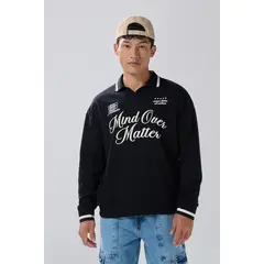 KOAJ - Buzo cuello polo oversize negro con diseño college Hombre