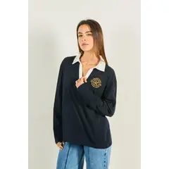 KOAJ - Camiseta oversize manga larga azul intensa con arte col Mujer