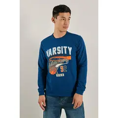 KOAJ - Buzo azul oscuro cuello redondo con diseño college Hombre