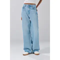 KOAJ - Jean baggy azul claro tiro medio con desgastes y bota a Mujer