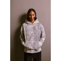KOAJ - Buzo gris tie dye oversize con capota y texto en frente Hombre