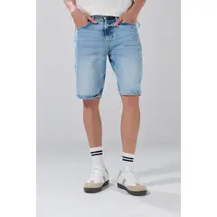 KOAJ - Bermuda azul clara de jean slim tiro bajo con desgastes Hombre