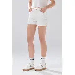 KOAJ - Short crema claro tiro alto de jean con cremallera Mujer