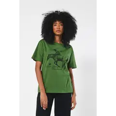 KOAJ - Camiseta unicolor cuello redondo con arte vaquero Mujer