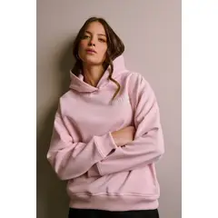 KOAJ - Buzo con capota rosado claro y texto estampado Mujer
