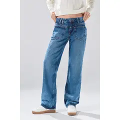 KOAJ - Jean 90´S azul medio tiro bajo con bolsillos de parche Mujer