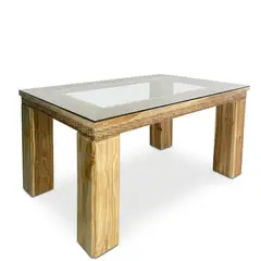 GENERICO - Comedor Odiseo - 6 Puestos en Madera y Fibra Natural con Vidrio