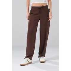 KOAJ - Pantalón balloon cargo café oscuro con tiro medio Mujer