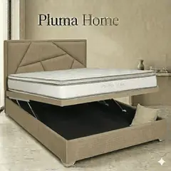 PLUMA HOME - Base Baul Sencilla Entera + Cabecero Texas+ Colchon 2 Pillow - Gratis Almohada y Protector