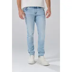 KOAJ - Jean skinny con 5 bolsillos azul claro, desgastes y tir Hombre