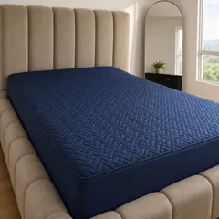 BALI - Protector de Colchón Doble Acolchado Termosellado Antialérgico Ajuste Perfecto Azul Oscuro