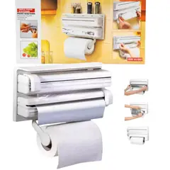 GENERICO - Soporte De Pared Para Rollo De Papel Con Cortador y Organizador De Cocina Para Especias 38×18×7 cm