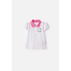 HELLO KITTY - Camiseta tipo polo de blanco y rosado para niña 2T a 6T