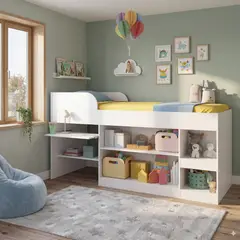 AKIVOY - Cama Multifuncional Color Blanco Con Bilbioteca