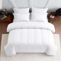 GENERICO - Edredón Acolchado Blanco Doble 140x190 + 2 Fundas - Suave Tipo Algodón - Caída Larga
