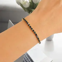 STAINLESS STEEL - Pulsera Tennis Con Piedritas Negra Para Mujer En Acero Inoxidable + Caja