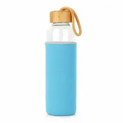 GENERICO - Termo Botella De Agua En Vidrio Tapa De Madera AZUL