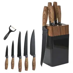 SKY - Set 7 Cuchillos Profesionales Negro + Taco y Pelador: Kit De Cocina Antiadherente Premium