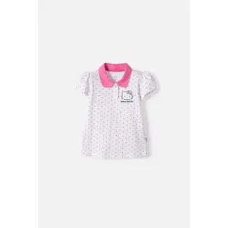 HELLO KITTY - Camiseta tipo polo de blanco y rosado para niña 2T a 6T