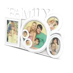 GENERICO - Marco de Fotos Múltiple Blanco con Letras FAMILY y Formas Decorativas