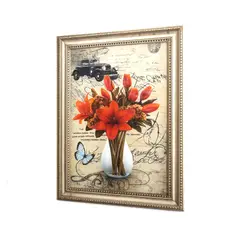 GENERICO - Cuadro Vintage en Relieve con Florero, Mariposa y Estilo Antiguo Elegante