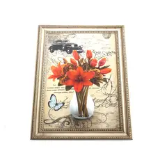 GENERICO - Cuadro de Pared Vintage con Flores en Relieve y Detalles de Auto Clásico