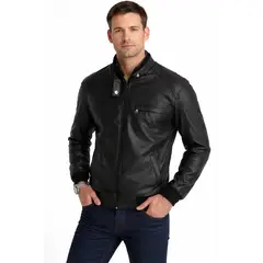 THE CLOTHING COMPANY - Chaqueta Hombre Cuero Sintético Interior Forrado Lisa-Negro