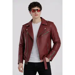 GENERICO - Chaqueta clásica Vinotinto tipo cuero para hombre