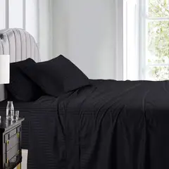 GENERICO - Juego De Sabanas Doble Negro Sateen Stripe
