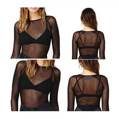 VIA7 - Blusa malla larga transparente manga larga no incluye top