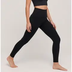 VIA7 - Leggins Negro Clásico de Talle Alto pretina ancha