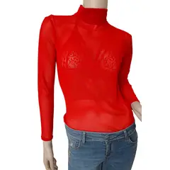 VIA7 - Blusa Transparente de Malla - Cuello Alto no incluye top