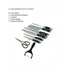 GENERICO - Set De Cuchillos 9 Piezas Acero Inoxidable Con Base Giratoria Cocina Profesional Diseño Elegante Negro