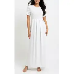 VIA7 - Vestido largo manga corta de bolsillos para mujer nuevo negro