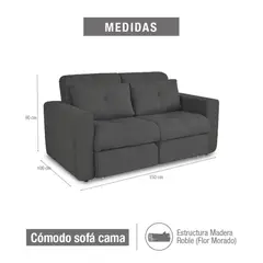 ELITE LIVING - SOFA CAMA BOURBON 110 GRIS PLOMO MICROFIBRA
